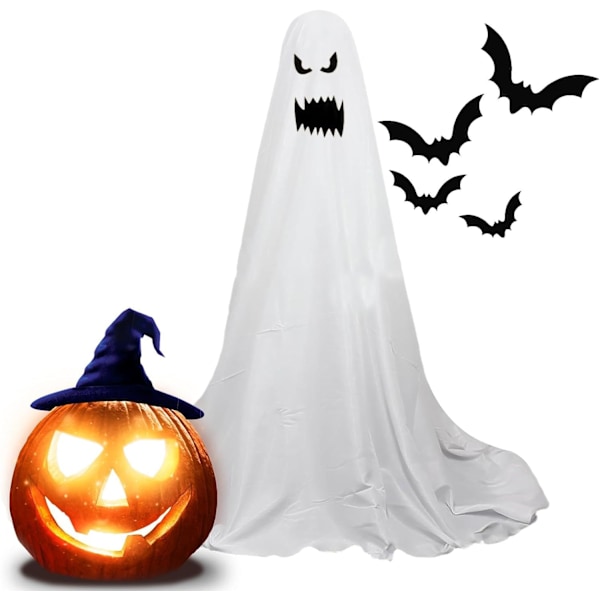 Udendørs Spøgelsesdekorationer, Spøgelsesdekorationer Udendørs - Store Halloween Havedekorationer Spøgelse, Hvidt Stof Spøgelse Veranda Prydnad til Hjemmet med LED E