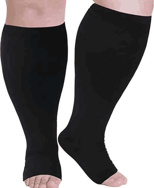 Kompressionsstrømper til mænd og kvinder, Plus Size kompressionsstrømper bred læg, høje knæstrømper til flyrejser sorte black 5XL