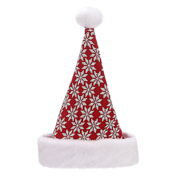 Stickad ullplysch julhatt snöflinga fawn röd grå vuxen julhatt
