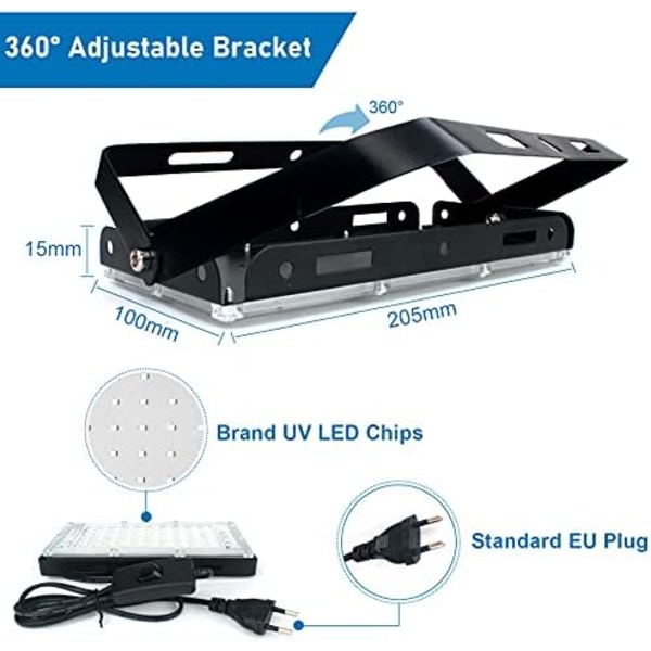 1/2 STK 50W Svart Lys UV Spot Vanntett IP65 UVA Blacklight Svart Utendørs svart[mo] black 1pc