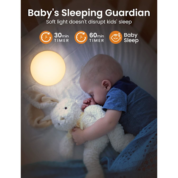 Børnenatlampe, genopladelig børnenatlampe med berøringskontrol, timer, 8 RGB farver lampe baby natlampe til børn