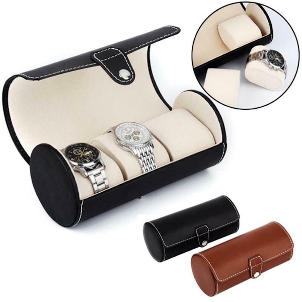 Slot Watch Box Travel PU Läder Rullefodral Smycken Förvaring brown