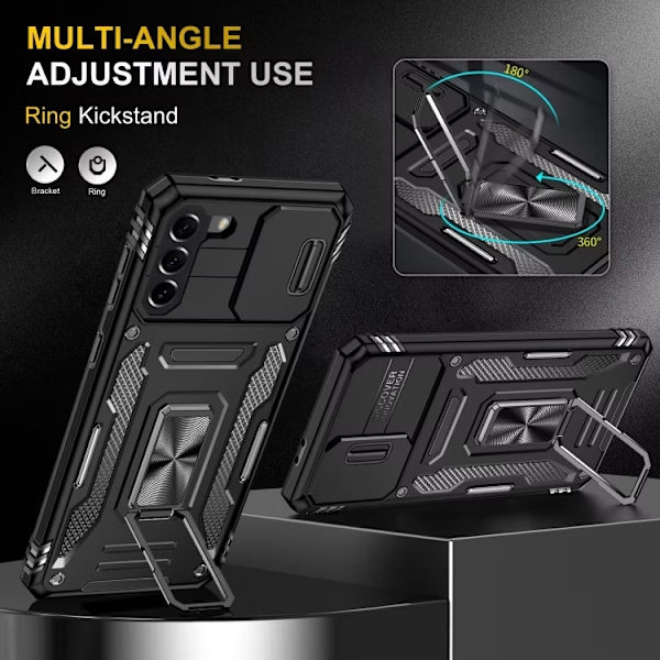 Samsung S24 - Skal CamShield / Kameraskydd Kickstand Svart Galaxy S24