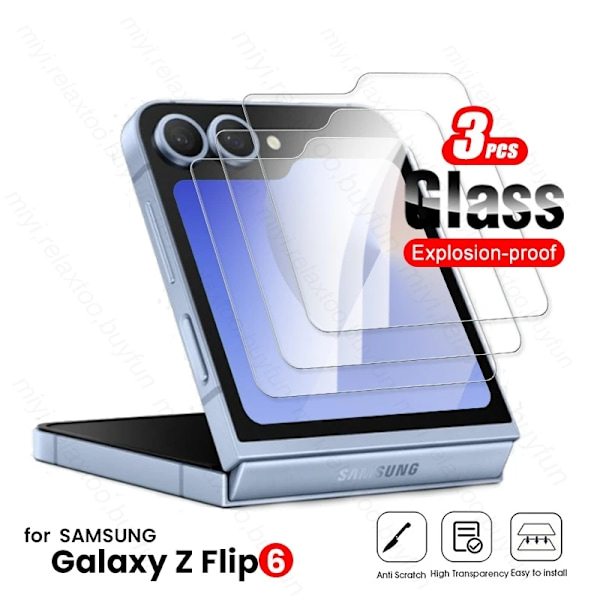 Samsung Z Flip6 5G Deksel 3 stk 9H Premium Herdet Glass Bakskjermbeskytter Til Galaxy Zf Flip 6 Z6 Zflip6 2024 HD Glass Transparent-3Pc Transparent-3Pcs For Samsung Z Flip6