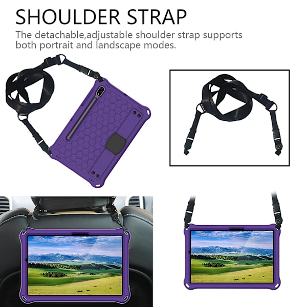 Samsung Galaxy Tab S8 2022 Kotelo Lapsiystävällinen, Näytönsuoja, Kestävä Iskunkestävä Kotelo Olkahihnalla & Käsihihnalla, Mukava [FW] Purple Black