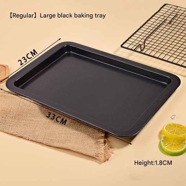 Bageplade 33 * 23 cm, Non-stick bageplade i rustfrit stål, kagebageplade, ovn, roulade, kage (Sort, Stor størrelse) 【Regular】 Large black baking tray