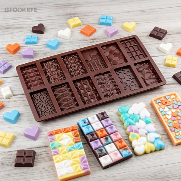 Chokoladeforme, 12 mønstre af mini silikone chokoladebarforme, 12 formhulrum 2pcs
