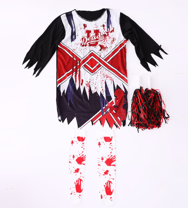 Zombie Cheerleader-kjole for barn Halloween-kostyme[mo] L