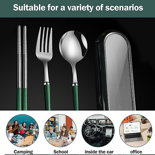 Återanvändbart Resebestick i Rostfritt Stål, Bestickset med Fodral, Portabel Bestick Lunchlåda för Camping och Kontor[mo]