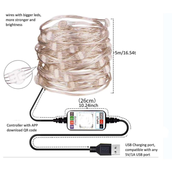 LED-lysstriper med musikkmodus RGB-fargeendring 20m 200LED