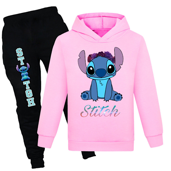 Pojkar Flickor Lilo och Stitch Hoodies Träningsdräkter Toppar+joggingbyxor rosa pink 150cm
