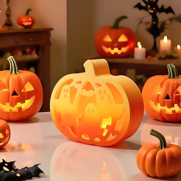 Silikoneforme Støbeforme Halloween Græskar 4 Stykker Silikoneform Græskar med Halloween Elementer Mønster, Støbeforme Silikone Halloween,