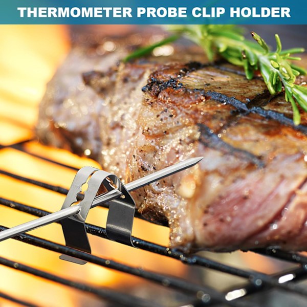 Grilltermometerhållare, Grilltemperatursensorhållare i rostfritt stål, Grilltermometerklämma, Grilltermometerhållarklämma (4)【mo】
