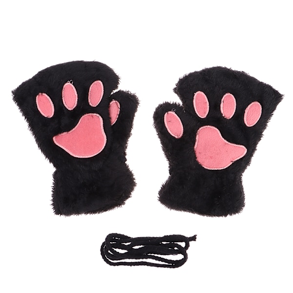 e Cat Paw fingerløse handsker Varm blød plys fingerløs handske Black