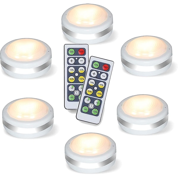 6 st Starxing Trådlösa LED Puck Lampor Batteridrivna, LED Puck Lampor Med Fjärrkontroll, LED Bänkbelysning