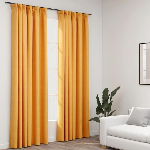 vidaXL Mørklægningsgardiner med kroge linnedlook 2 stk. gul 140x225 cm Yellow Yellow