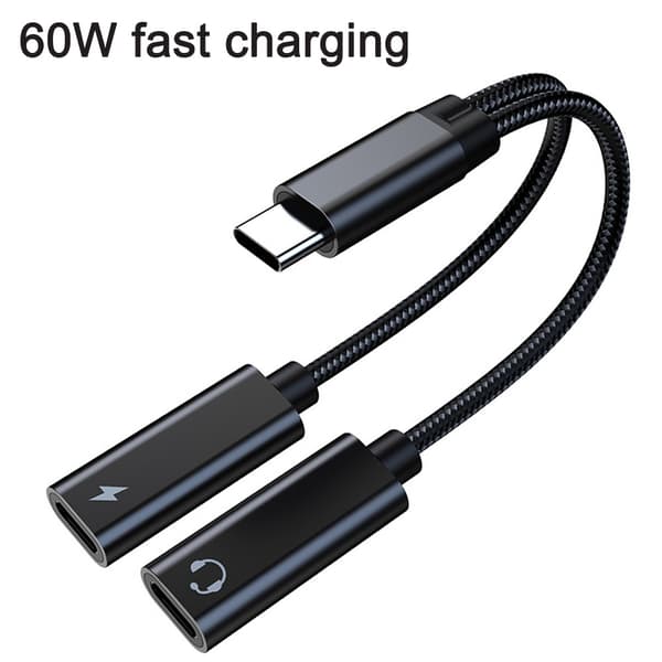 USB C-splitter, doble USB C-hodetelefoner og ladeadapter med[mo]