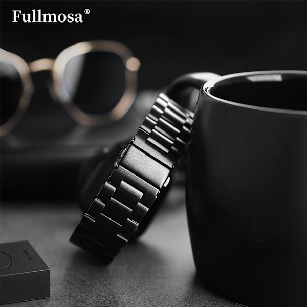 Metallisk rustfrit stålrem til iWatch/Apple Watch Series 8/7 SE/6/5/4/3/2/1 Series Ultra, 38mm/40mm/41mm Sort[GKS]