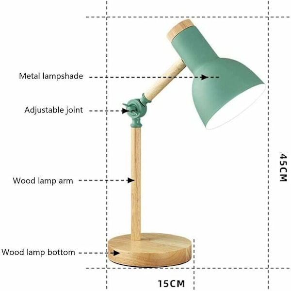 Nordisk bordlampe soverom nattbordslampe barnas øyebeskyttelse leselampe justerbar skrivebordslampe LED E27 studielampe (grønn)