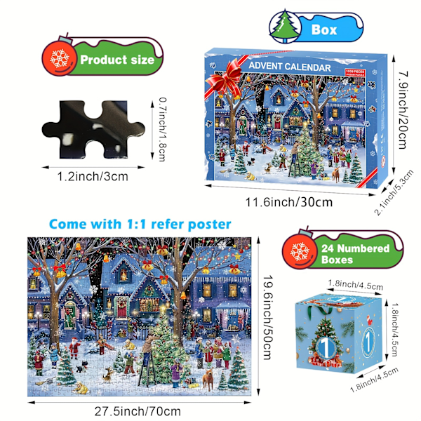 Adventskalender 2024 Julpussel for Voksne, Juleteller-pussel, 24 Brikker 1008 Brikkers Pussel Nedtelling til Julaften (FMY) PT001