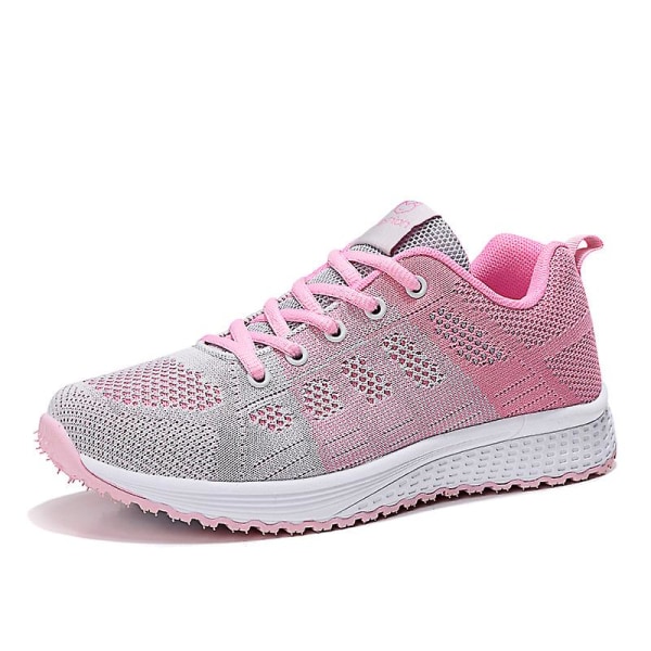 Andningsbara Walking Mesh Lace Up Tenis Sneakers För Kvinnor Pink