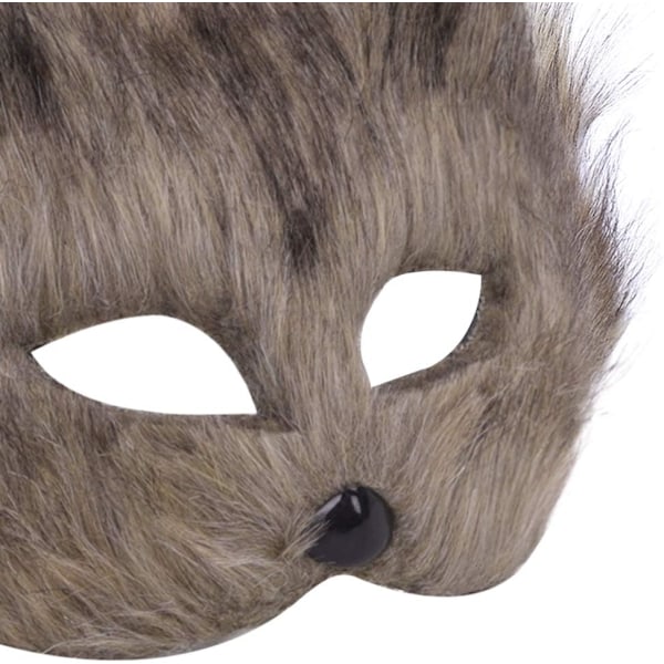 Rævemaske Halloween Cosplay Maske Halvt ansigt Glat Øjenmaske Lodden Ræveudklædning Tilbehør Dyrefest Kattemasker Grey