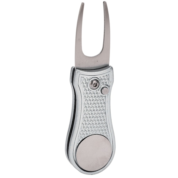 Golf Green Fork Rustfrit Stål Foldbart Divot Reparationsværktøj med Magnetisk Tilbehør Sølv[mo]