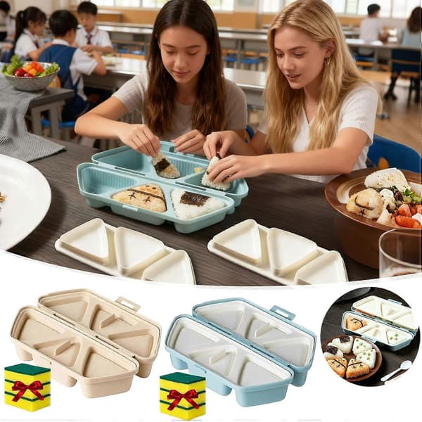 Onigiri Form 6-Huls Trekant Non-stick Sushi Risbold Maker Sammenklappelig til Tang Khaki