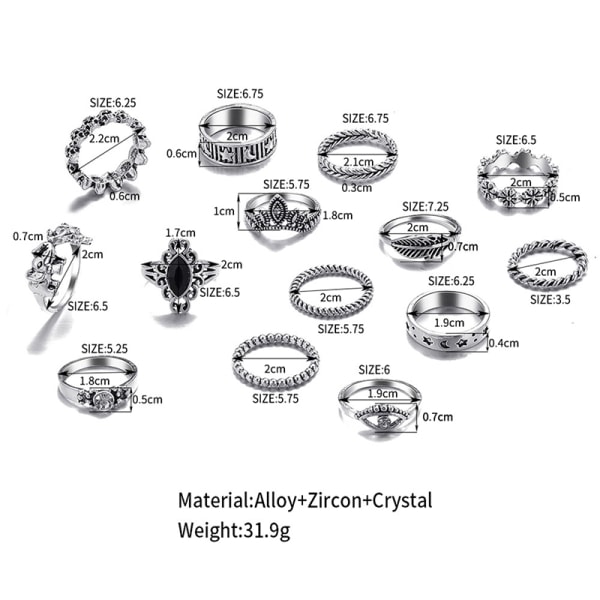 14 st/ set Silverfärgade Vintage Fingerringar Damknutcirkelringar 2022 Smycken Bröllopspresenter