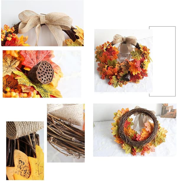 Høstkrans | 45 cm Halloweenpynt | Dekorativ krans til Thanksgiving og høstfest | Vinterdørkrans til vinduskarm