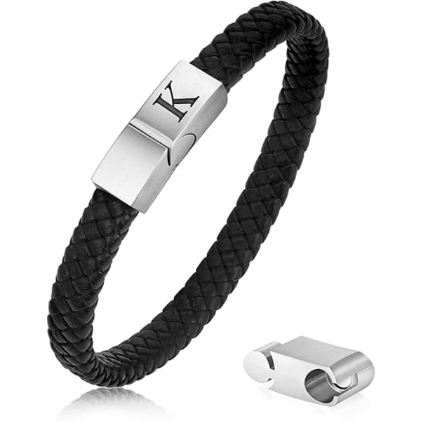 Läderarmband för män julklappar - Premiumläder | Justerbart magnetlås | Meningsfullt initialarmband för män,K