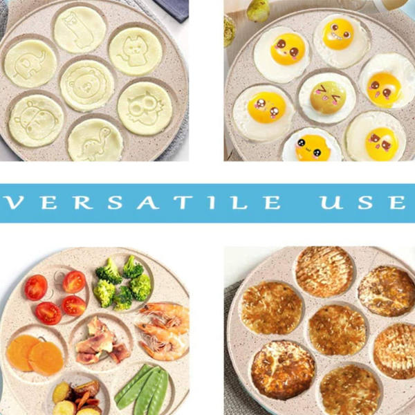 Stekepanne med syv hull for frokoststekte egg, stekepanne i hvete stein