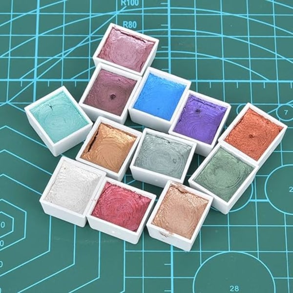 12 Pakk Perlemor Solid Vannfarger, Solid Vannfarge