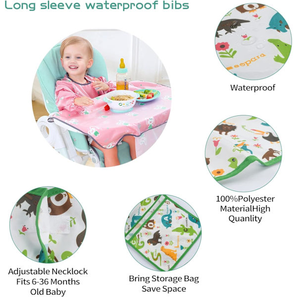 Babyspiskeforklæder - Langærmet babyspiskeforklæde, vandtæt