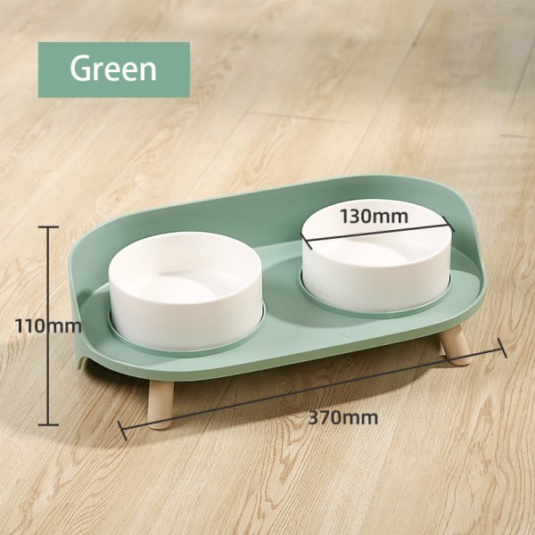 Ceramic Raised Dog Bowl - Raised Dog Bowl with Stand - Green -