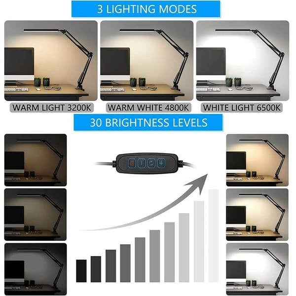 LED-pöytävalaisin pidikkeellä, himmennettävä silmälukulamppu, 3 väritilaa
