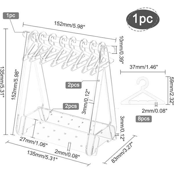 1 stk (transparent) Ørepynt Hengerstativ med Mini Hengerhull