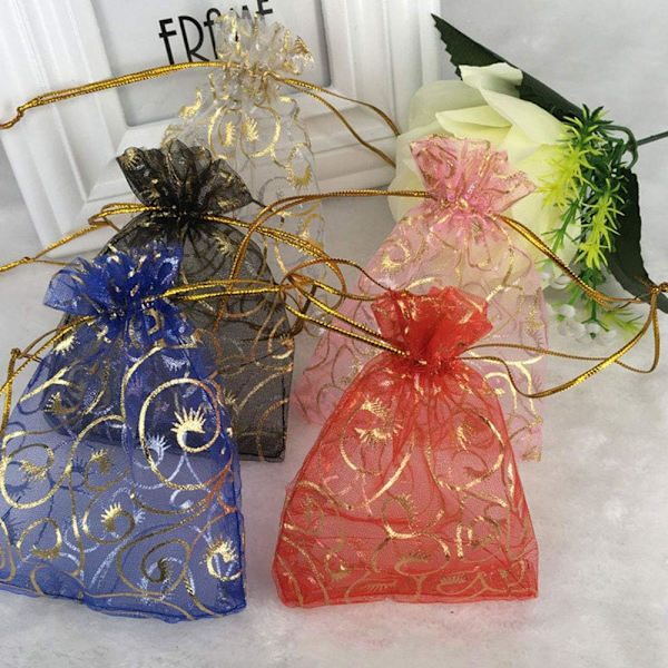 100 stk. Organza mønsterposer, snøreposer, smykker