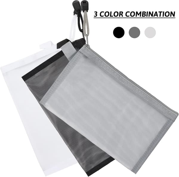 3 Pak Transparent Mesh Blyantsæt med Lynlås til Makeup og