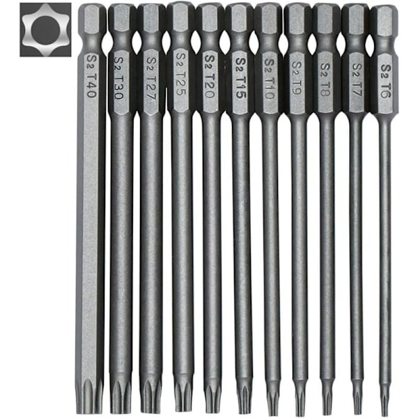 Length 100 mm - Set of 11 long bits for screwdrivers and electric