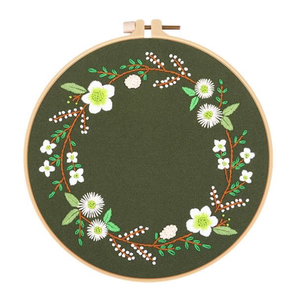 Grön maskroskrans DIY handbroderi