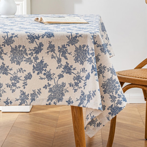 Rustik rektangulär duk, Blå blommig rektangulär duk