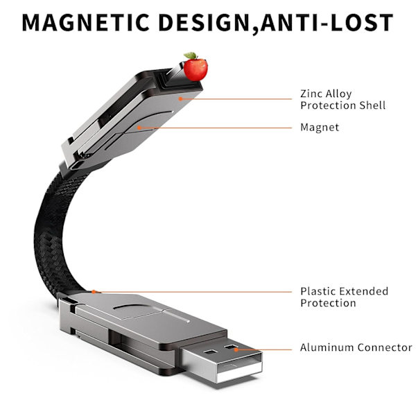 Sinklegering 6-i-1 for Android for iPhone Kabel Bærbar Nøkkelring Multifunksjonell PD60W Rask Lading Datakabel Mul