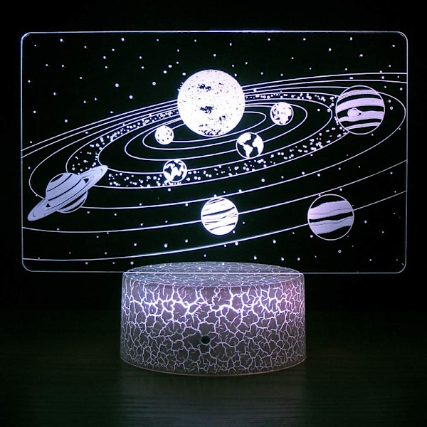 Sol System 3D optisk illusion sidobordslampa universum rymd G