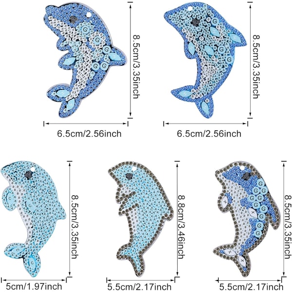 5 stk. 5D DIY Delfin Lakerede Nøglering, DIY Dobbeltsidet
