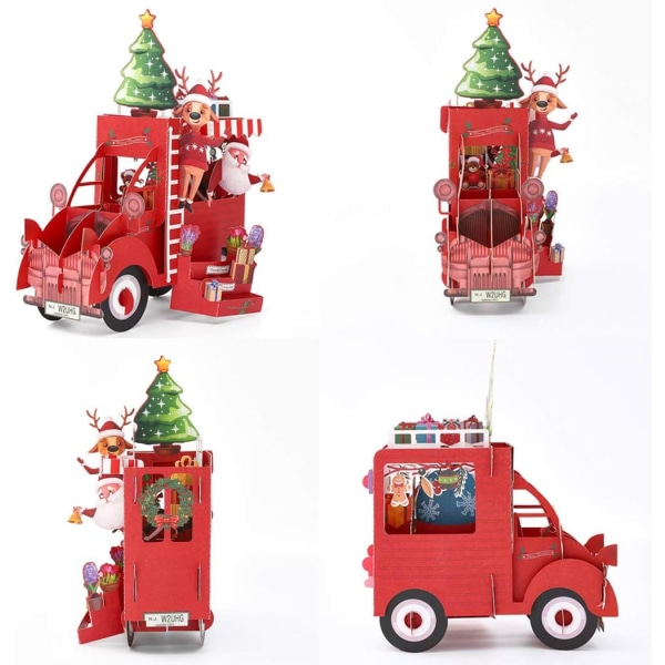 1 stk 3D Pop Up julekort Snemands juletræ Julemand på bil