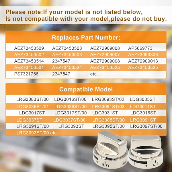 AEZ73453509 LG Komfyr-knapper Erstatninger Passer til LG Gasskomfyr/Ovn LRG3036ST LRG3095ST LRG3091ST LRG3093ST LRG3035ST