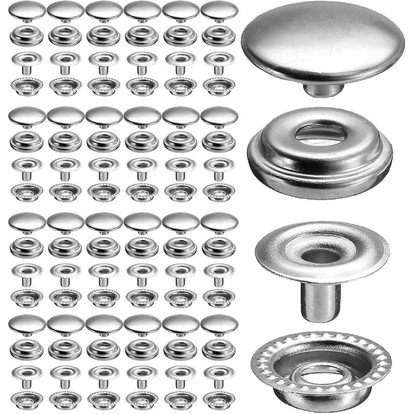 100pcs 15mm Stainless Steel Fastener Snap Press Stud Cap Button Marine Boat Canvas Line 24(4 Components, 5pcs For Each)