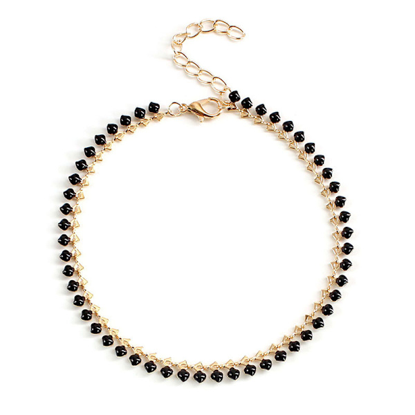 1 st (Guld) Svart Pärl-Ankelkedja Guldkedja Anklet Sommar Boho