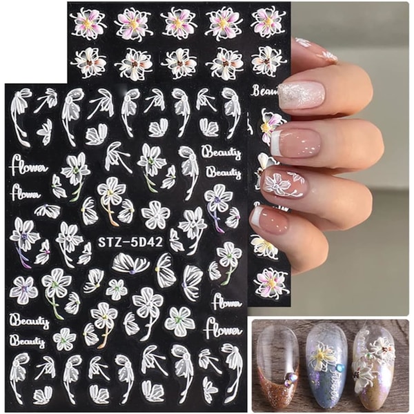 5D Nagelsticker Design Nageldekaler 4 Ark Nageldekaler Blomma Applikationer